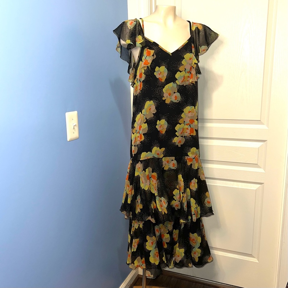 ASOS Black off the shoulder Floral Tiered Maxi Dress with Flutter Sleeves size 8